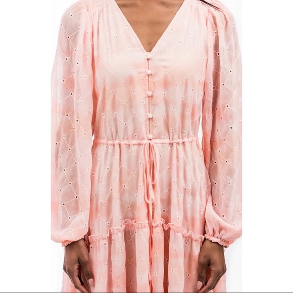 Rachel Parcell Flowy Eyelet Long Sleeve Maxi Dress Pink Angel Cloudy Sky - Picture 11 of 16